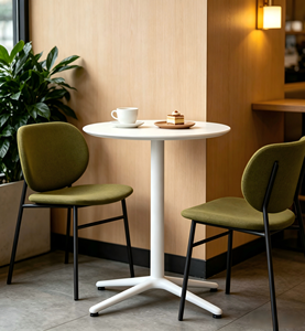 Table de <span class=keywords><strong>bar</strong></span> ronde blanche, directement de l'usine, table haute commerciale personnalisée pour les commandes en gros de projets hôteliers, cafés et bars - Product Image 1