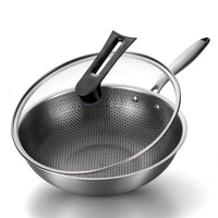 Wok en acier inoxydable 410 antiadhésif épaissi avec revêtement en pierre Maifan, couvercle en verre, compatible tous feux, vente directe usine