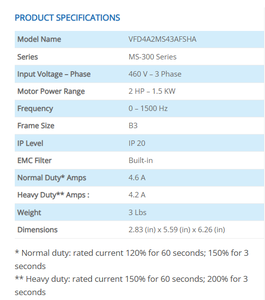 Delta MS300 VFD4A2MS43AFSHA 380-460V 3 เฟส 1.5 กิโลวัตต์ 2 แรงม้า VFD - Product Image 2