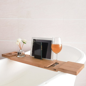 Support de bain en bambou de 70 cm de long avec support pour téléphone et porte-gobelet pour la relaxation dans la salle de bain - Product Image 1
