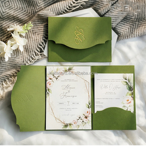 Invitaciones de Boda Estilo Sobre de Bolsillo de 5.1x7.1 Pulgadas, Rosa, Champán, Verde, Blanco, Invitación para Guardar la Fecha, Invitación para Ramadán - Product Image 2
