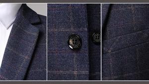 <span class=keywords><strong>Traje</strong></span> de hombre ajustado de <span class=keywords><strong>tres</strong></span> <span class=keywords><strong>piezas</strong></span> a cuadros <span class=keywords><strong>azul</strong></span> <span class=keywords><strong>marino</strong></span> estilo de negocios elegante de alta calidad para bodas características transpirables - Product Image 4