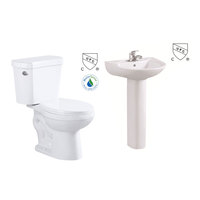 CUPC Ensemble de siège de toilette américain blanc moderne en deux pièces Siphonic Salle de bain WC Placard d'eau Lavabo à main en céramique Monté au sol
