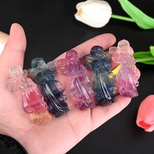 Vente en gros de sculptures d'anges en fluorite arc-en-ciel, cristaux de guérison naturels de haute qualité - Product Image 1