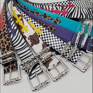 Cá Nhân Mens Thiết Kế Sang Trọng Vành Đai Đa-Phong Cách Leopard In Cổ Điển Sao Vành Đai Với Cổ Điển Chéo Pataches Và Hợp Kim Khóa - Product Image 2