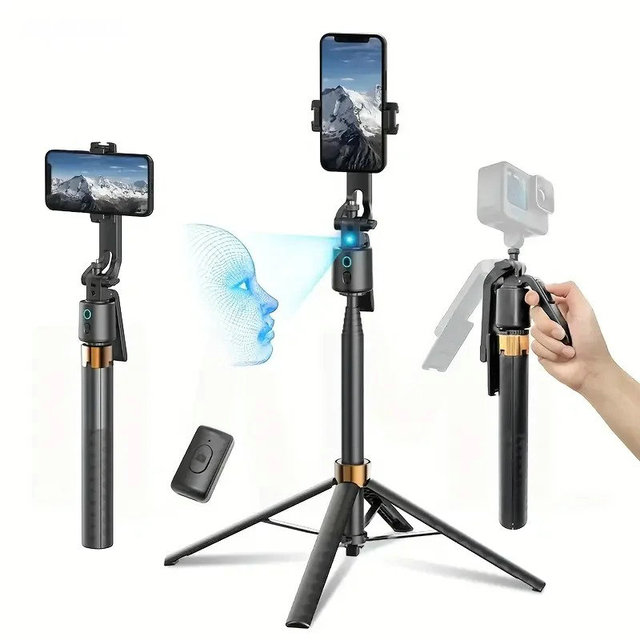 Q13 AI Aluminum Selfie Stick with 360 Degree Facial Tracking Multifunctional Phone Holder Includes Remote Control
