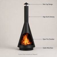 Cheminée moderne d'extérieur autoportante pour patio et jardin, chauffage au charbon et au bois, avec capuchon de pluie et cheminée, idéale pour le camping et la cuisson