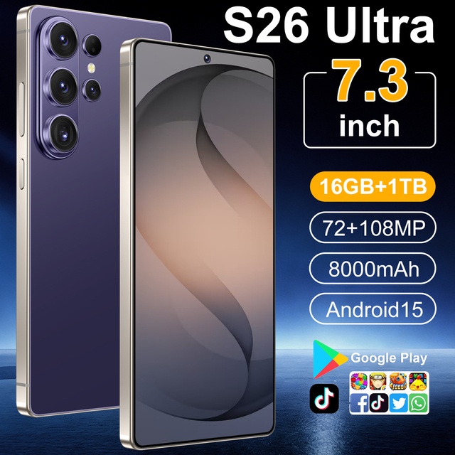 S26 Ultra 5G Unlocked Phone Android 15 System 7.3" Large Display 8000mAh Smartphone