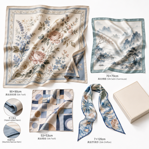Colección de Pañuelos de Seda de Morera Personalizados con Pañuelos Cuadrados, Twillies, Chales y Embalaje de Regalo - Product Image 1