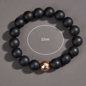 Pulseras de Ónix Negro Mate para Hombre, Cuentas Chapadas en Oro Rosa, Accesorios Personalizados, Joyería de Acero Inoxidable - Product Image 4