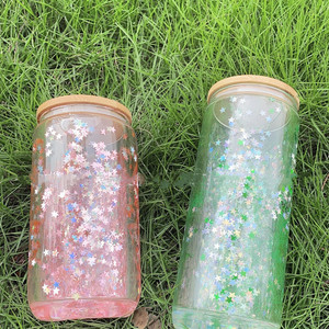 Bicchiere in Vetro da 16oz 20oz, Tazza per Acqua con Cannuccia, Senza BPA, Bottiglia per Bevande con Coperchio in Bambù e Colore Sfumato - Product Image 4