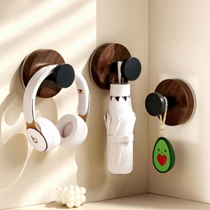 Strong <b>Adhesive</b> Wood Grain Suction Cup <b>Hook</b> for Kitchen & Bathroom Coat Rack Traceless Design - Product Image 1