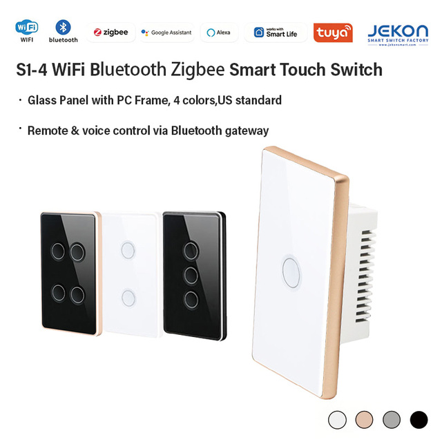 Home Automation US Intelligent Touch Switch 2 Gang 16A Tuya Multi Protocol App Voice Control 100 240VAC Neutral No Neutral Wire
