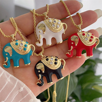 Collier Pendentif Éléphant en Cuivre Plaqué Or 18K avec Perles de Zircon, Style Européen et Américain Vintage, Chaînes Classiques et Tendance