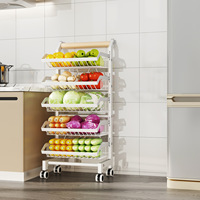 Chariot de rangement de cuisine moderne à 3-5 niveaux, paniers amovibles en fer forgé, étagère à fruits et légumes, organisateur de vaisselle sur roulettes