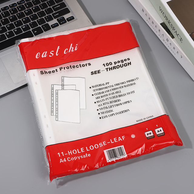 Office Supplies 100 Pages A4 Sheet Protectors PP Clear Punched Pocket 11-Hole Loose Leaf Waterproof Bag File Folder Digital