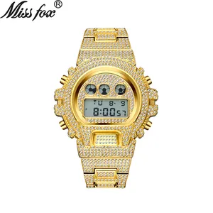 Missfox hommes <span class=keywords><strong>montre</strong></span> Hip Hop glacé acier inoxydable multifonctionnel montres numériques luxe diamant <span class=keywords><strong>G</strong></span> Style résistant aux chocs horloge - Product Image 1
