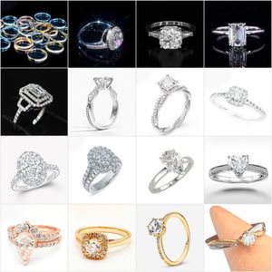 Vente en gros plaqué or 18 carats bague Moissanite redimensionnable pour femme en argent sterling 925 bague en diamant rond taille brillant bijoux - Product Image 3