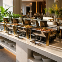 Ensemble de réchauds de luxe à couvercle roulant, chauffe-plats commerciaux en acier inoxydable pour buffet avec supports à combustible, équipement de restauration