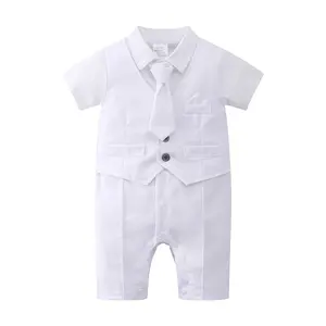 夏季男童绅士短袖婴儿连体衣白色背心登山服