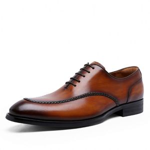 New Genuine Leather Upper <b>Height</b> <b>Increasing</b> Pointed Toe Lace-up <b>Shoes</b>-elegant Men's Business Formal <b>Shoes</b> - Product Image 3