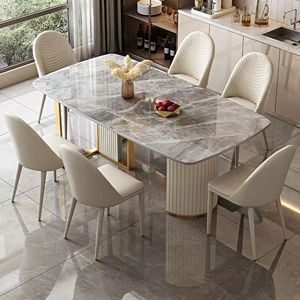 Ensemble table et chaises de salle à manger en pierre frittée, style luxe léger, blanc, 6 places, écologique, pour hôtel, <span class=keywords><strong>petit</strong></span> format, <span class=keywords><strong>prix</strong></span> de gros usine - Product Image 4