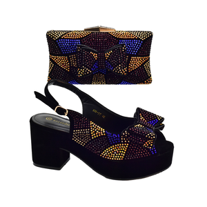 Inmyshop Bridal Shoes & Bag <b>Set</b> PU Upper Summer Elegant Design <b>Wedge</b> Heel Stone Detail - Product Image 1
