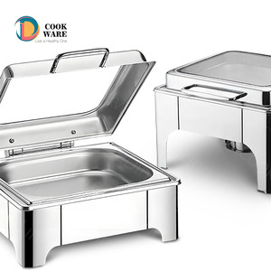 Promocional Pies altos Tapa de vidrio grande Forma cuadrada Catering Cheffing Platos Buffet de acero inoxidable - Product Image 1