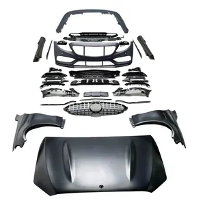 C sınıfı için w205 tamir dönüşüm vücut kiti C63 AMG facelift ön tampon montaj grille bonnet hood egzoz İpuçları