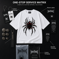 T-shirt blanc RAMAX personnalisé avec motif araignée, coton épais 300g, coupe oversize, style streetwear, vente en gros, fournisseur OEM