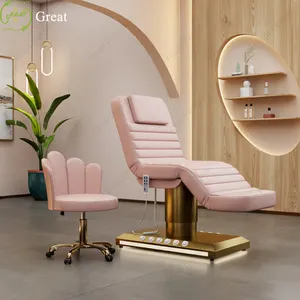 Luxury Gold Stainless Steel Foot Control Massage Table And Chair 3 Motors Electric Lift Facial Spa Bed