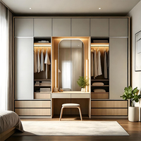 Armoire de chambre sur mesure avec coiffeuse, armoire d'angle en L, bande LED et rangement Pax