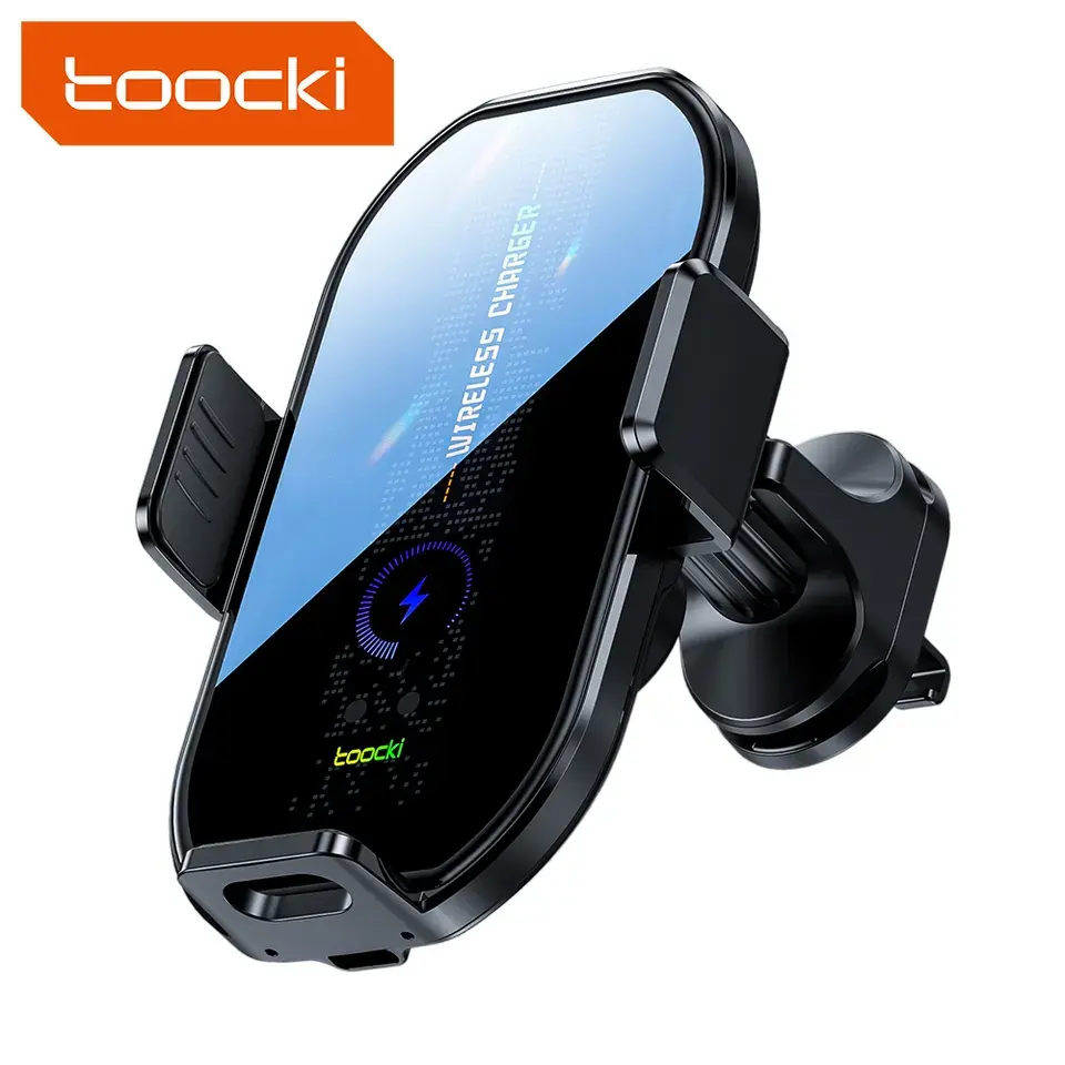 Toocki Mobile Phone Holder 15W Wireless Car Charger Clamping Car Phone Holder Wireless Charger For Android And Iphone