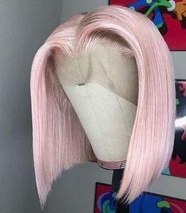 Perruque Bob Rose Courte en <span class=keywords><strong>Cheveux</strong></span> Humains Naturels Raides Brésiliens avec Dentelle Frontale et Ligne de <span class=keywords><strong>Cheveux</strong></span> Naturelle pour Femmes - Product Image 5