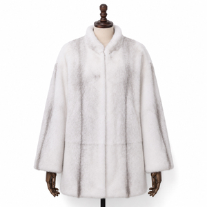 Exclusivo Abrigo de Visón Genuino Silver Cross para Mujer, Corte Regular, Botón Único, Invierno, Liso, Teñido, Casual, Cortavientos - Product Image 1