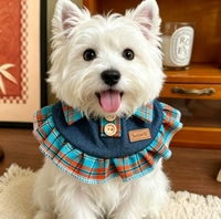 Collier en jean pour chat, écharpe réglable à carreaux en dentelle style bavoir pour chien de petite race, accessoire de col de poupée pour chiot