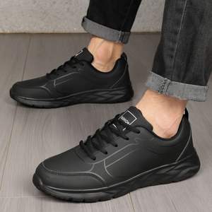 נעלי הליכה שטוחות לגברים, דגם הליכה, סניקרס ריצה, סוליה קלה EVA, גפה עליונה עמידה למים מפוליאוריטן, מידה גדולה, שחורות, סופגות זעזועים - Product Image 2