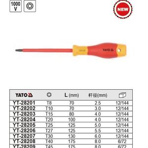 YATO VDE Insulated Star <b>Screwdriver</b> Torx T8 T10 T15 <b>T20</b> T25 T27 T30 T40 T45 70 80 100 125 130 175 mm - Product Image 2
