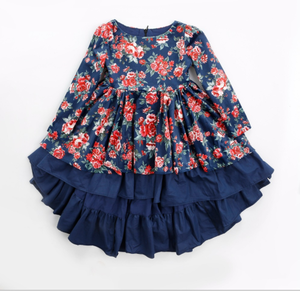 Vestido de fiesta de pana para niñas de 3 a 10 años, estampado de flores - Product Image 2