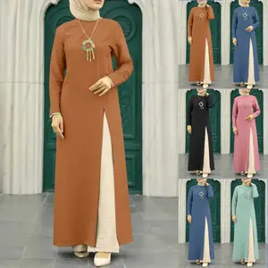 Geleneksel müslüman giyim ve aksesuarları kadın yuvarlak boyun gevşek salıncak abaya kadınlar müslüman elbise 2023 ortadoğu robe şifon