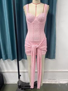 Moda <span class=keywords><strong>pizzo</strong></span> a doppio strato <span class=keywords><strong>con</strong></span> cinturini aderenti a lisca di pesce vestito Casual donna - Product Image 3