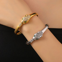Bracelet manchette en acier inoxydable Double Babouche Bracelet pour femme Bracelets en zircon couleur or Bijoux de fête étanches