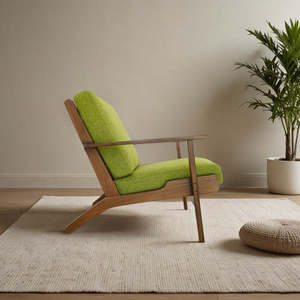 Sillón Moderno Connor de Madera Maciza y Lino - Verde Pistacho Ecológico para Sala de Estar, Dormitorio, Comedor, Oficina en Casa - Product Image 4