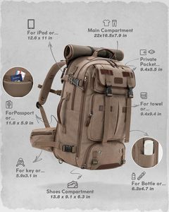 CZFIT L200 2026 Tactical Waterproof <b>Backpack</b> Zipper Closure Anti-Theft Design 36-56L Capacity for Unisex Outdoor Hiking Travel - Product Image 3