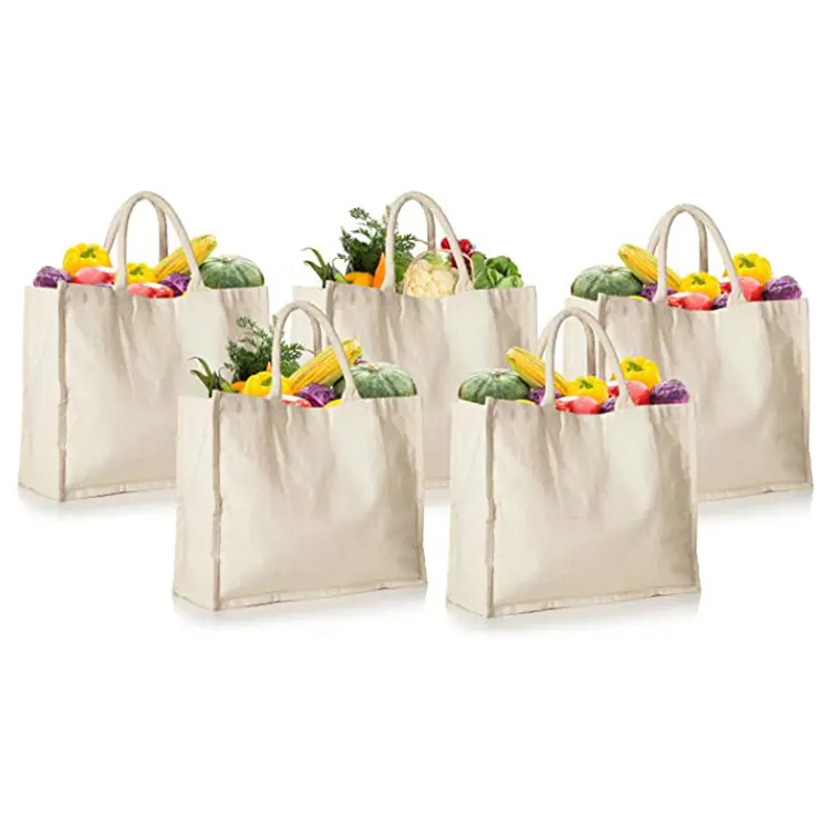 メーカー直販食料品ショッピングトートオーガニックコットンバッグロゴプリント再利用可能耐久性コーティングキャンバスバッグ