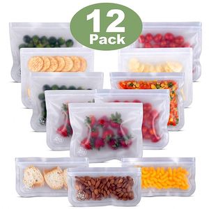 Bolsas de almacenamiento reutilizables Paquete de 10 bolsas de almacenamiento de alimentos de silicona con cremallera a prueba de fugas de PEVA - Product Image 1
