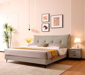 Premium Solid Wood Large Bed Genuine Leather Water Cloud Blue King Bed Pine Wood Soft Bed - Product Image 3