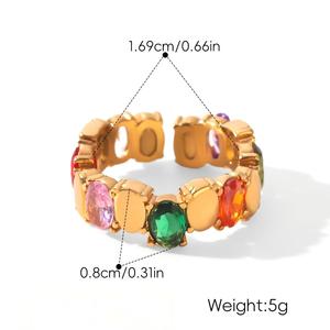 Anel Geométrico Personalizado em Aço Inoxidável com Diamantes Coloridos e Revestimento em Ouro 18k - Product Image 6