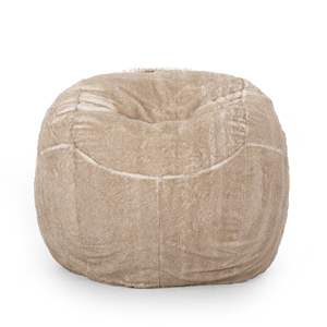 DB Vida 5 pieds Design moderne arrondi en fausse fourrure pouf blanc neige/beige avec fonction d'inclinaison en coton et mousse - Product Image 1