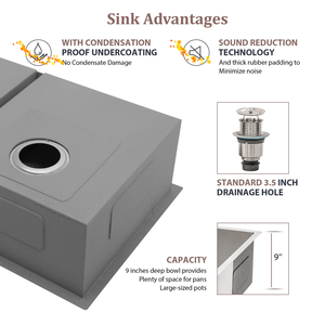 Lavello da <span class=keywords><strong>Cucina</strong></span> Professionale Sottopiano in Acciaio Inox 16 Gauge, Doppia Vasca, Finitura Spazzolata Anti-Impronta - Product Image 5
